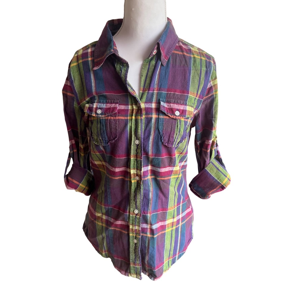 Vintage‎ American Eagle Outfitters Womens Plaid Button Down Flannel Shirt Sz 6